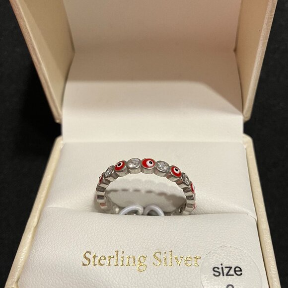 Sterling Silver Evil Eye Ring with Cubic Zirconia and Enamel Accents (Size 8) - Picture 4 of 4